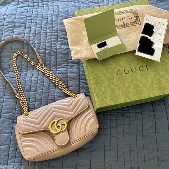 GUCCI Calfskin Matelasse Small GG Marmont Shoulder Bag Porcelain Rose - Picture 3 of 6